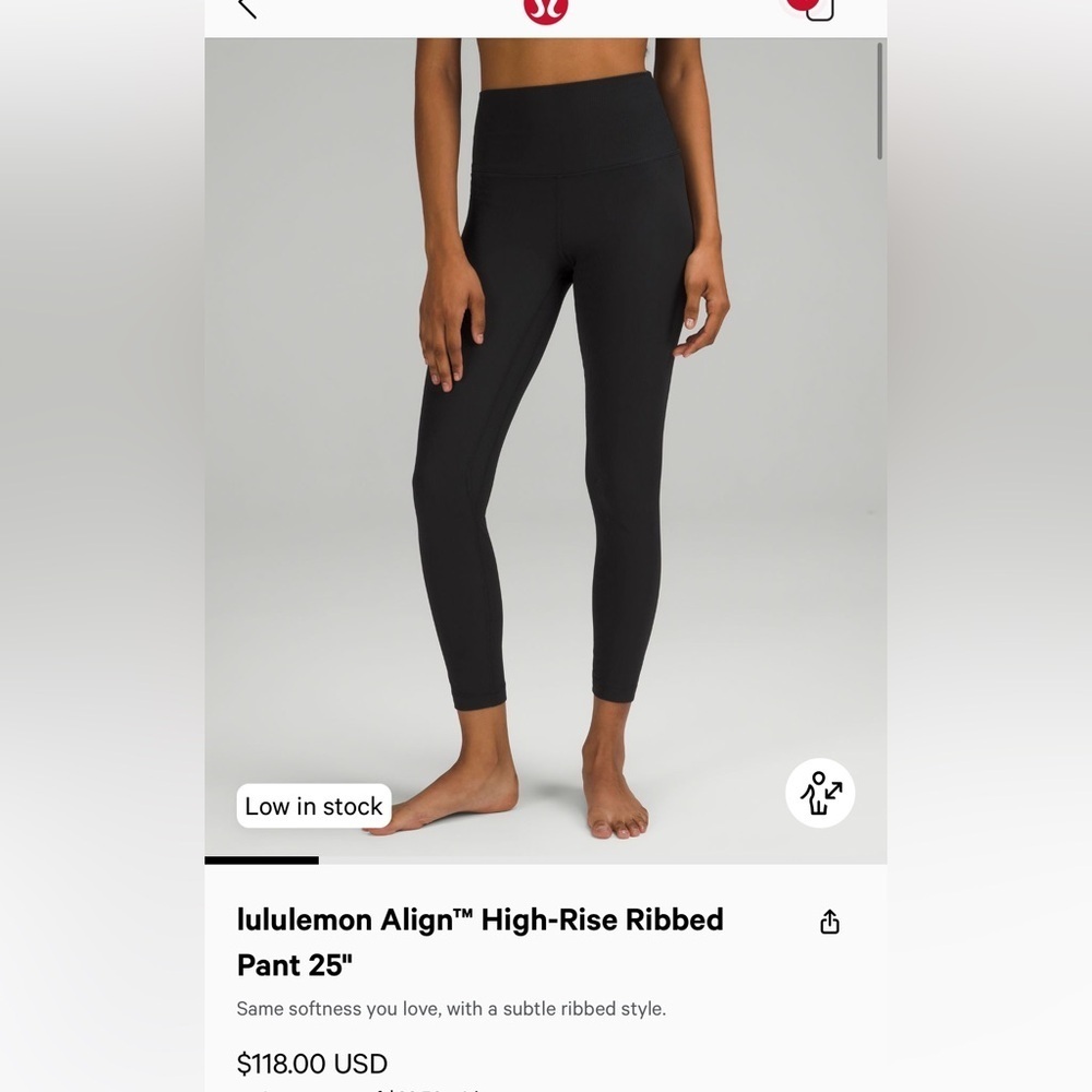 Lululemon Ribbed Align 25” Legging Pant Black SZ 12
